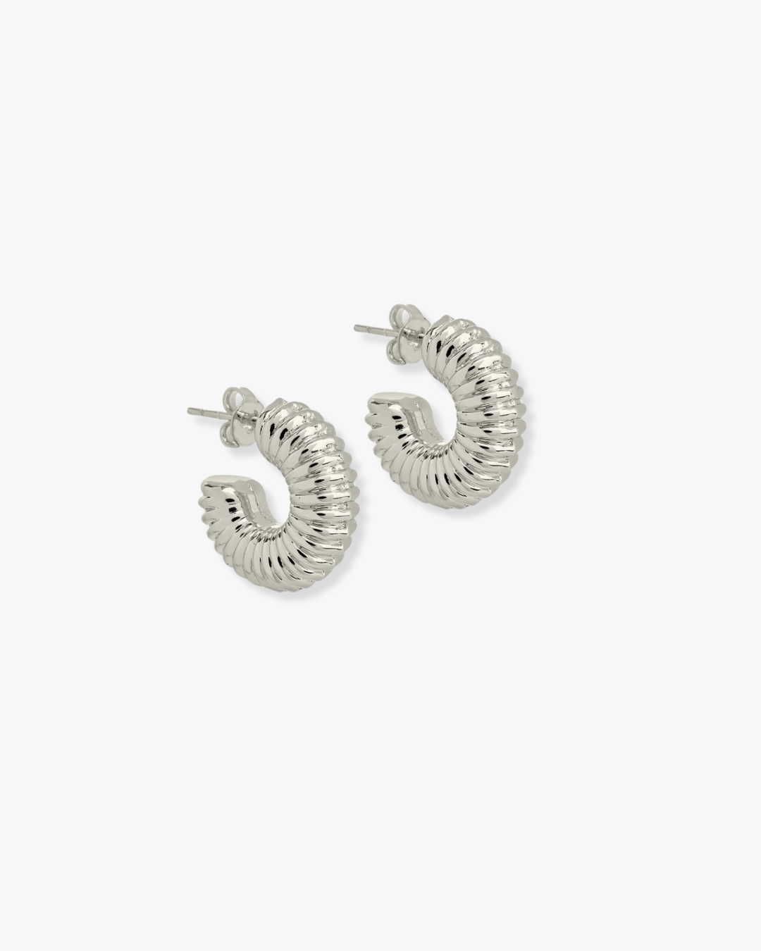 Amara Ribbed Hoops Silver