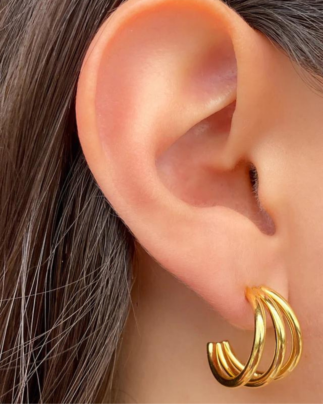 Iris Triple Medium Hoops in Gold