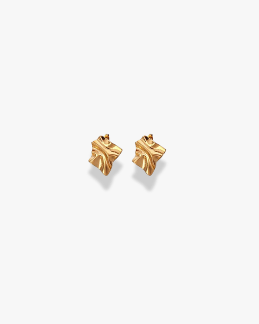 Irene Hammered Square Stud Earrings in Gold